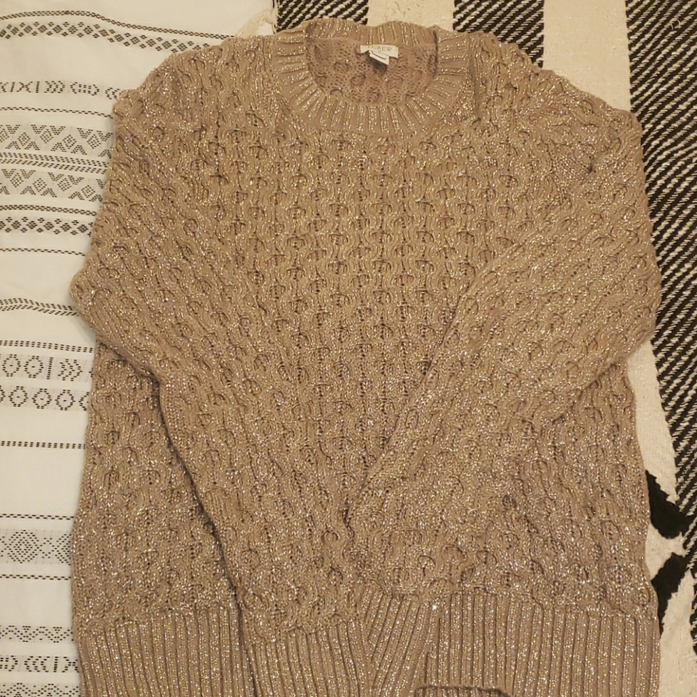 JCrew metallic gold tan cable sweater large